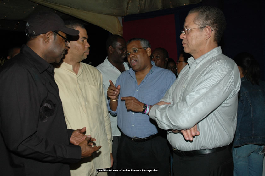 The Hon. Orette Bruce Goldwin, M.P., Prime Minister of Jamaica, Minister of Tourism, Hon. Edmund Bartlett, and Director of Tourism, Basil Smith at the Air Jamaica Jazz and Blues Festival 2008 The Art of Music - Thrusday, January 24, 2008 - Air Jamaica Jazz & Blues 2008 The Art of Music venue at the Aqaueduct on Rose Hall Resort & Counrty Club, Montego Bay, St. James, Jamaica W.I. - Thursday, January 24 - Saturday, January 26, 2008 - Photographs by Net2Market.com - Claudine Housen & Barry J. Hough Sr, Photographers - Negril Travel Guide, Negril Jamaica WI - http://www.negriltravelguide.com - info@negriltravelguide.com...!