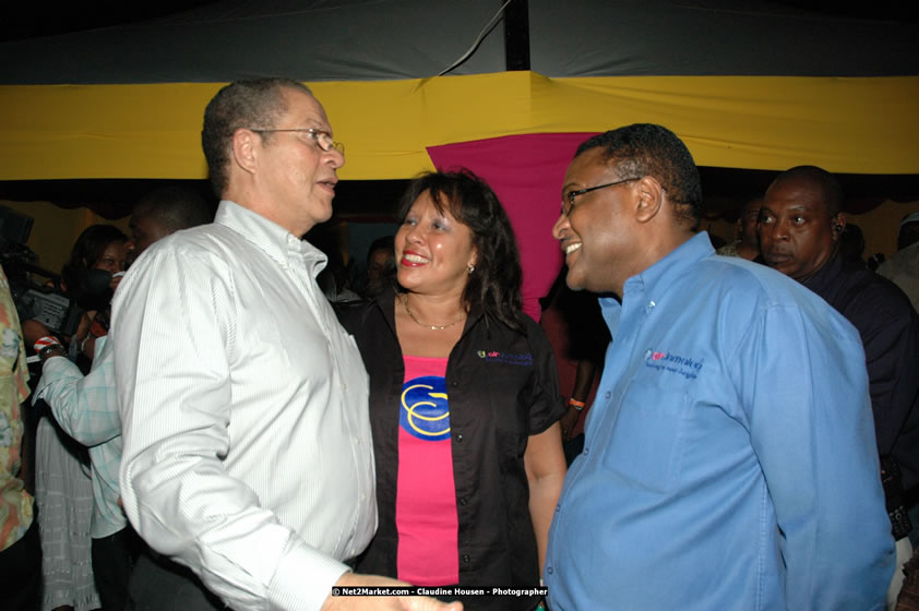 The Hon. Orette Bruce Goldwin, M.P., Prime Minister of Jamaica, Minister of Tourism, Hon. Edmund Bartlett, and Director of Tourism, Basil Smith at the Air Jamaica Jazz and Blues Festival 2008 The Art of Music - Thrusday, January 24, 2008 - Air Jamaica Jazz & Blues 2008 The Art of Music venue at the Aqaueduct on Rose Hall Resort & Counrty Club, Montego Bay, St. James, Jamaica W.I. - Thursday, January 24 - Saturday, January 26, 2008 - Photographs by Net2Market.com - Claudine Housen & Barry J. Hough Sr, Photographers - Negril Travel Guide, Negril Jamaica WI - http://www.negriltravelguide.com - info@negriltravelguide.com...!