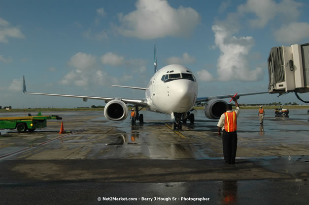 MBJ Airports Limited Welcomes WestJet Airlines - Inaugural Scheduled Service From Toronto Pearsons International Airport - Monday, December 10, 2007 - Sangster International Airport - MBJ Airports Limited, Montego Bay, Jamaica W.I. - Photographs by Net2Market.com - Barry J. Hough Sr, Photographer - Negril Travel Guide, Negril Jamaica WI - http://www.negriltravelguide.com - info@negriltravelguide.com...!