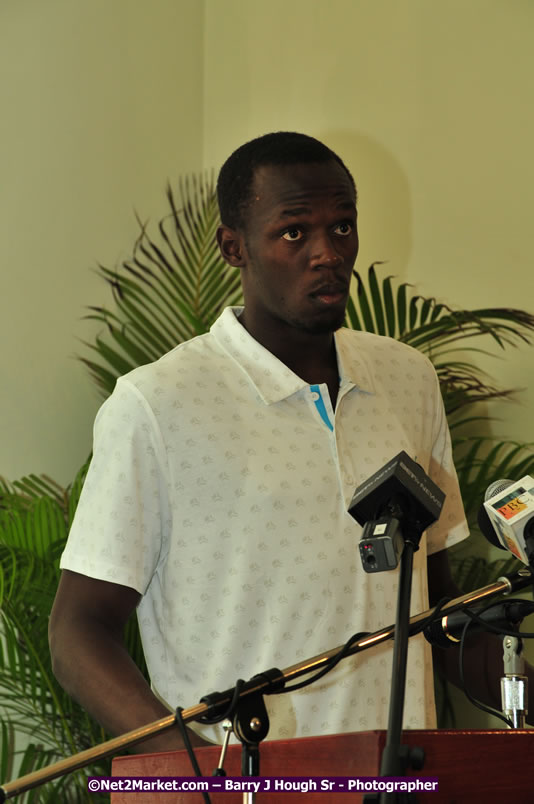 Usain Bolt of Jamaica - The Fastest Man In The World  - Usain Bolt Homecoming Celebrations - Press Conference at the Grand Bahia Principe &amp; Sherwood Content - Waldensia Primary School - Photographs by Net2Market.com - Barry J. Hough Sr. Photojournalist/Photograper - Photographs taken with a Nikon D300 - Negril Travel Guide, Negril Jamaica WI - http://www.negriltravelguide.com - info@negriltravelguide.com...!